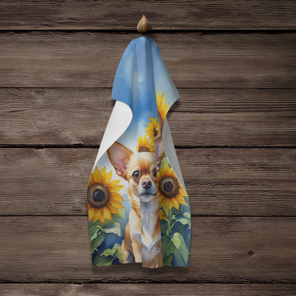 Chihuahua in Sunflowers Kitchen Towel Velour Plush Front and Cotton Loop Back Machine Washable