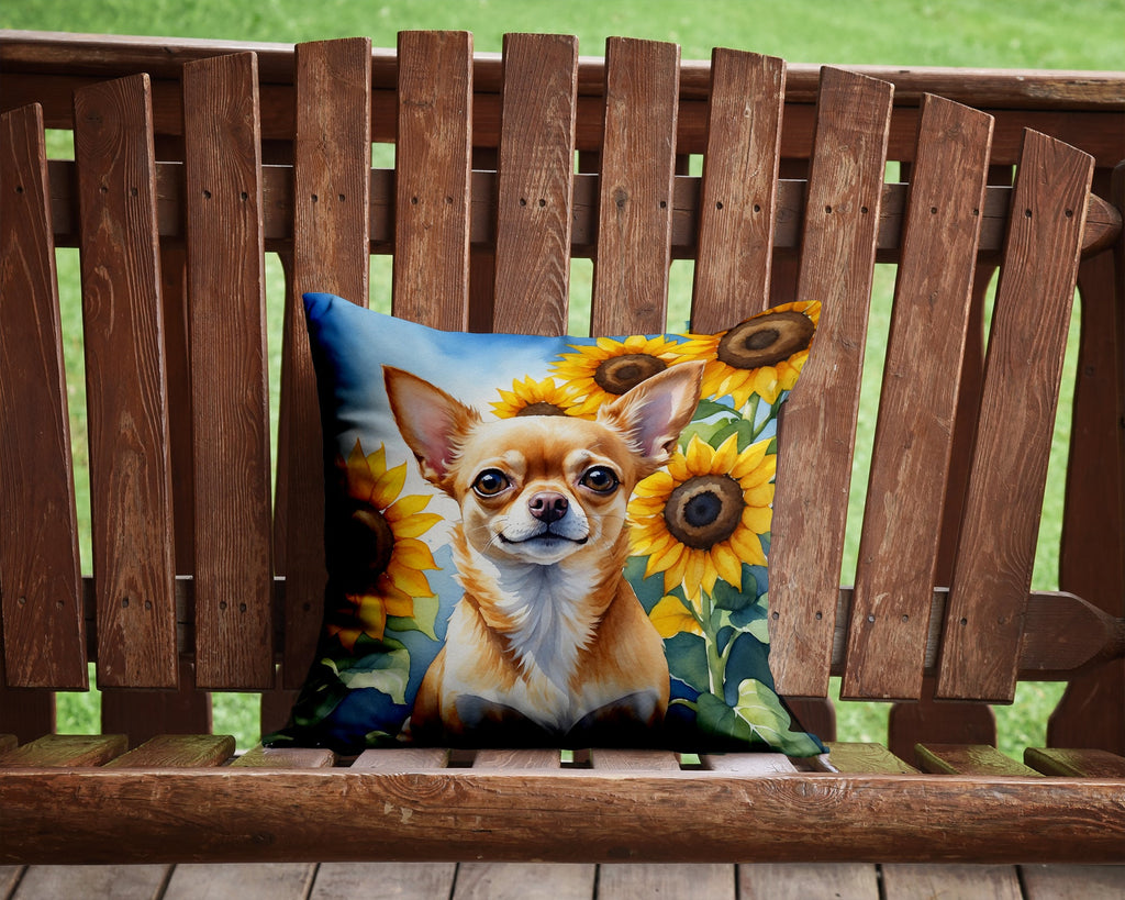 Chihuahua in Sunflowers Decorative Throw Pillow 14x14 Indoor Outdoor Accent Cushion, Fabric Cover with Insert for Sofa, Bed, Porch & Living Room
