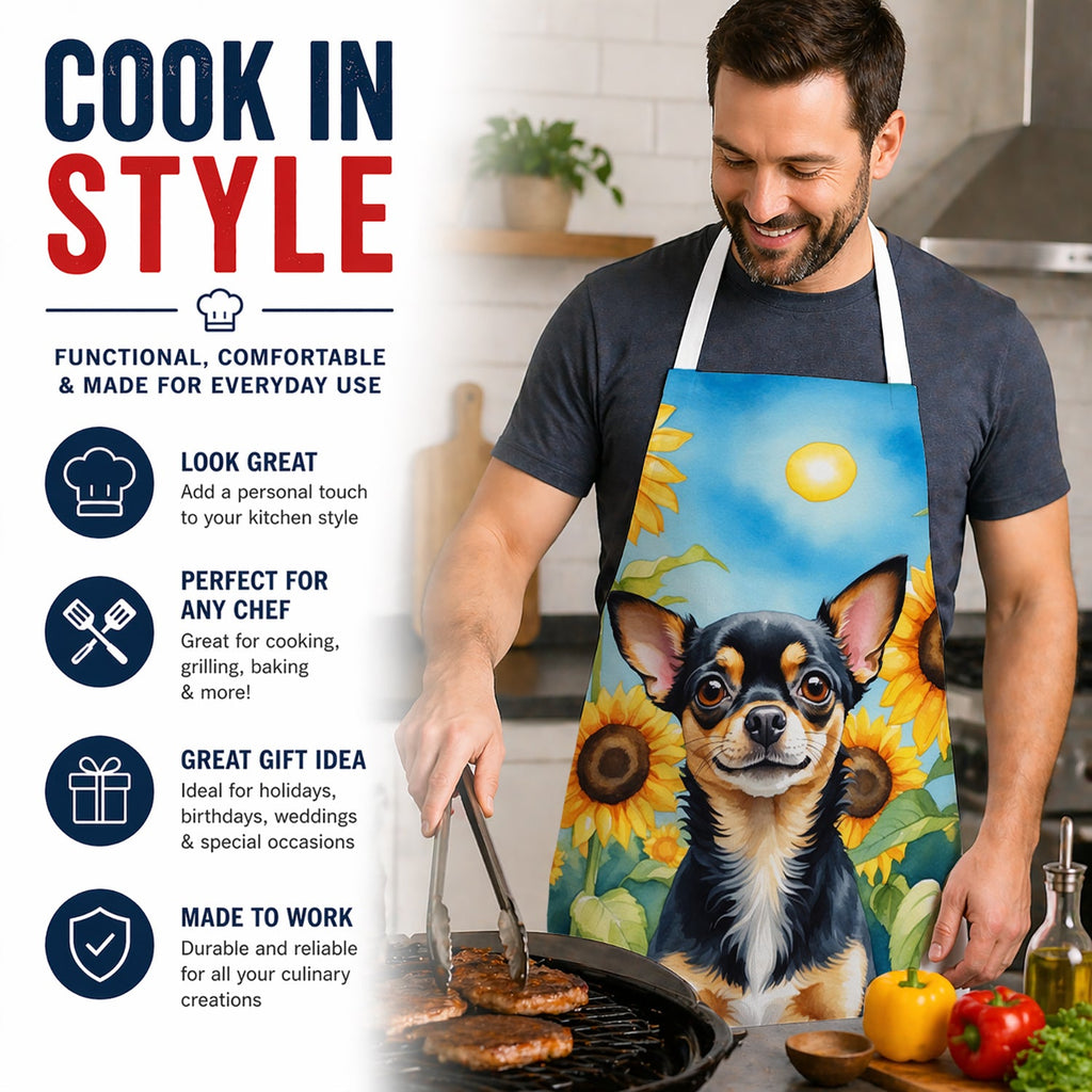 Chihuahua in Sunflowers Apron Cooking Kitchen Server Baking Crafts Gardening for Adult Women Men, Unisex, Large, Multicolor