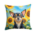 Chihuahua in Sunflowers Decorative Throw Pillow 14x14 Indoor Outdoor Accent Cushion, Fabric Cover with Insert for Sofa, Bed, Porch & Living Room
