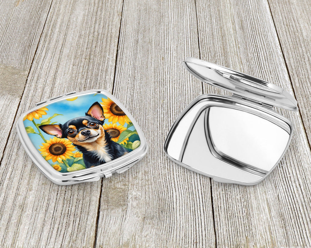 Chihuahua in Sunflowers Compact Mirror Decorative Travel Makeup Mirror for Women Girls Gifts Pocket Makeup Mirror Folding Handheld