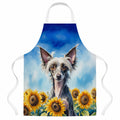 Chinese Crested in Sunflowers Apron Cooking Kitchen Server Baking Crafts Gardening for Adult Women Men, Unisex, Large, Multicolor