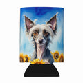 Chinese Crested in Sunflowers Can or Bottle Hugger Cooler Sleeve for Standard 12 oz Cans, Insulated Foam Beer & Soda Can Hugger Reusable