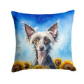 Chinese Crested in Sunflowers Decorative Throw Pillow 18x18 Indoor Outdoor Accent Cushion, Fabric Cover with Insert for Sofa, Bed, Porch & Living Room
