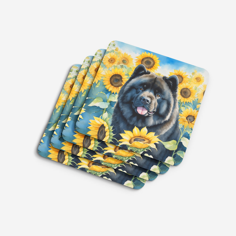 Chow Chow in Sunflowers Foam Coasters Set of 4 Cup Coasters for Indoor Outdoor, Tabletop Protection, Anti Slip, Mouse pad Material