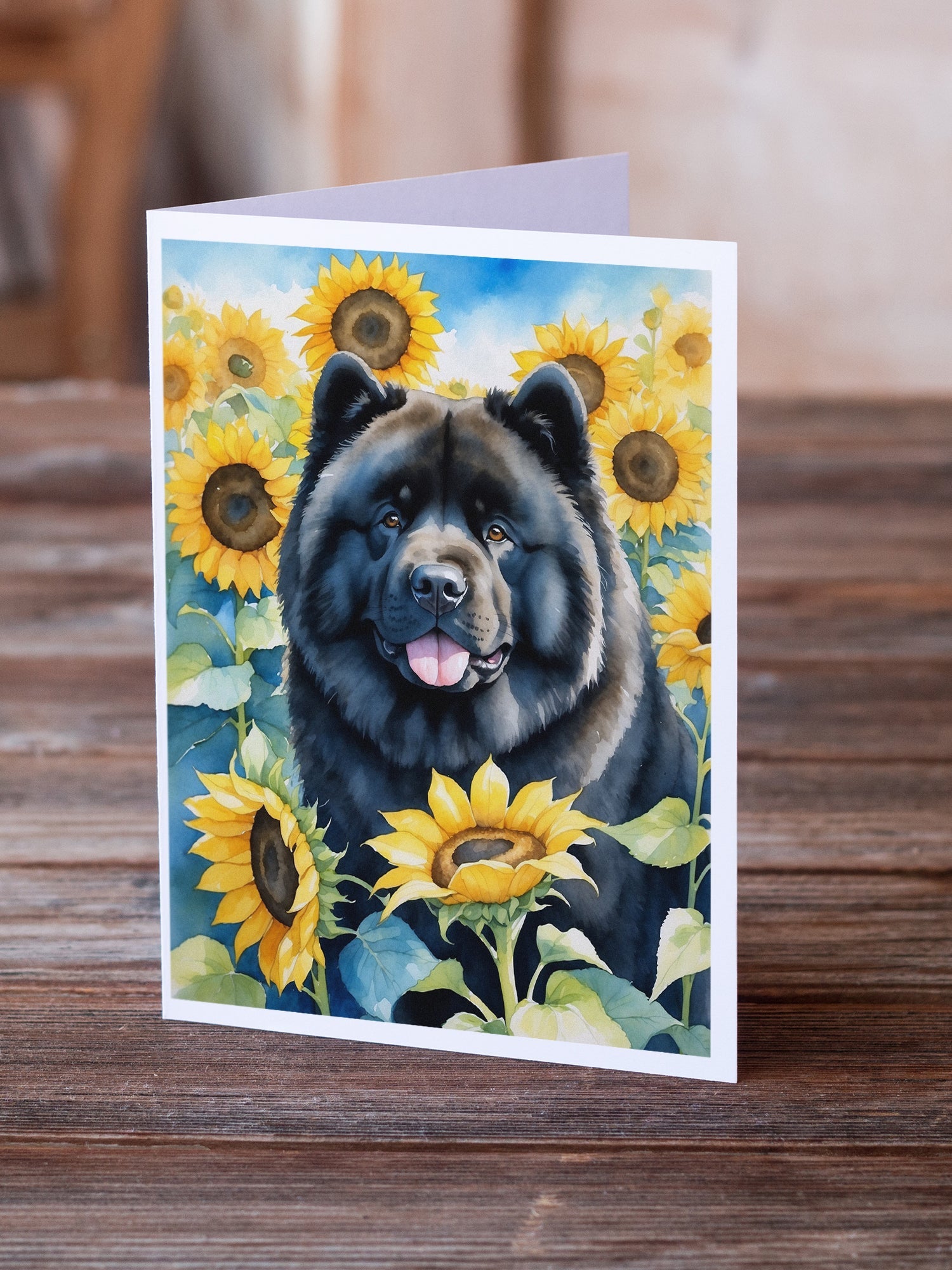 Chow Chow in Sunflowers Greeting Cards Pack of 8 Blank Cards with Envelopes Whimsical A7 Size 5x7