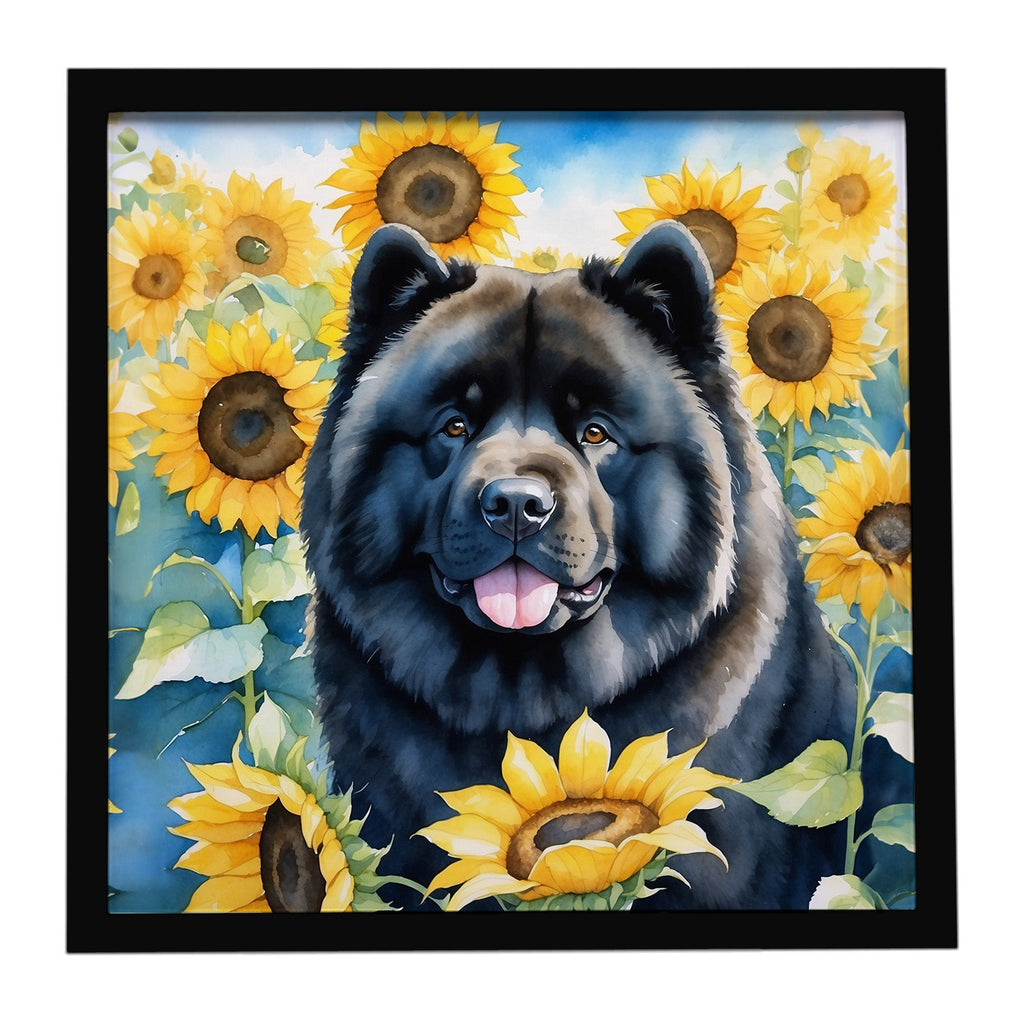 Chow Chow in Sunflowers Framed Metal Print Bathroom, Kitchen, Office, Home Decor Wall Art Ready to Hang, Square, 8X8
