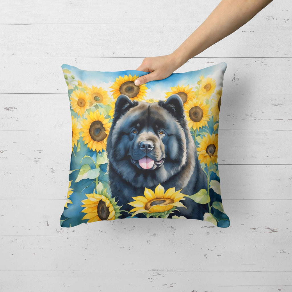Chow Chow in Sunflowers Decorative Throw Pillow 18x18 Indoor Outdoor Accent Cushion, Fabric Cover with Insert for Sofa, Bed, Porch & Living Room