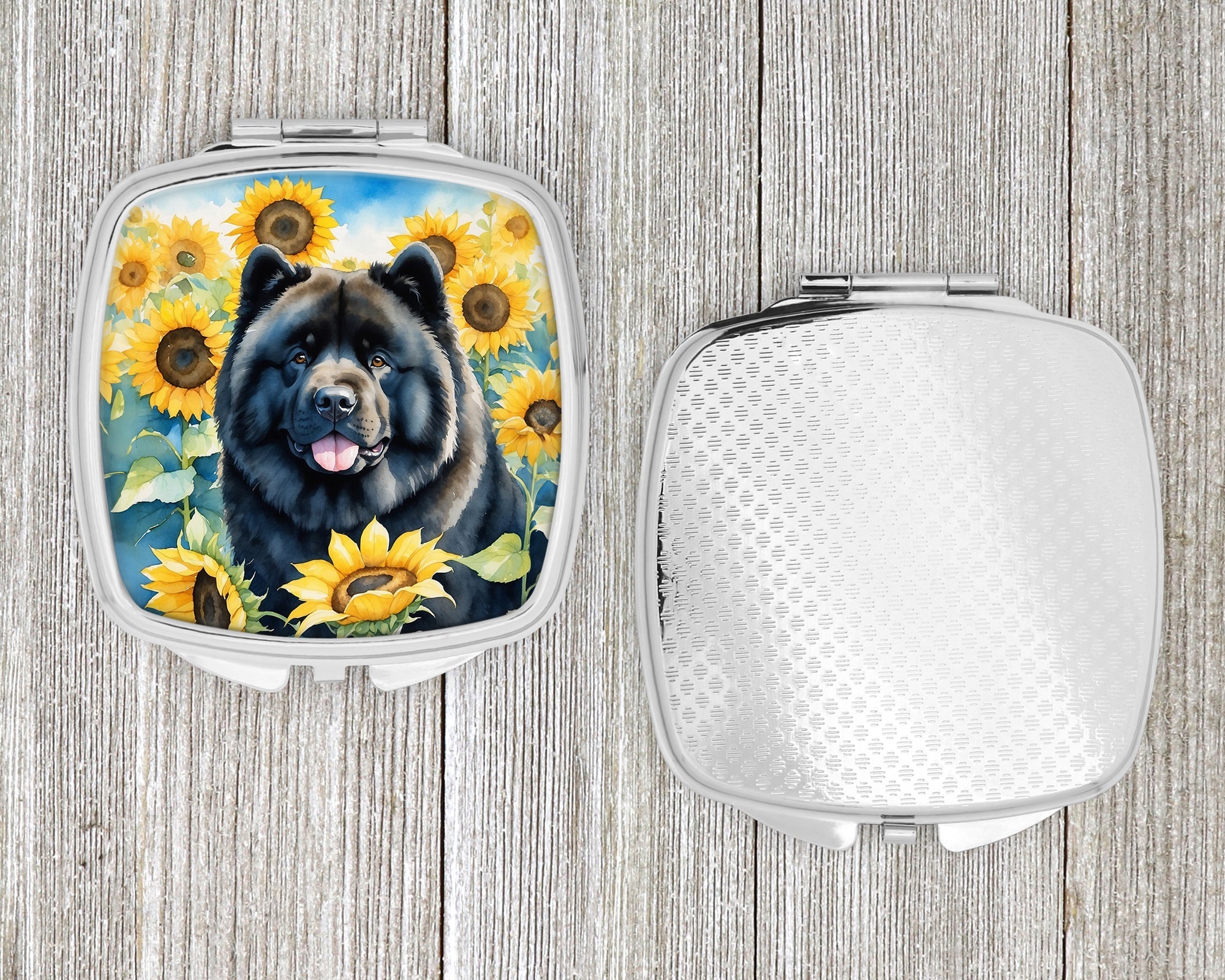 Chow Chow in Sunflowers Compact Mirror Decorative Travel Makeup Mirror for Women Girls Gifts Pocket Makeup Mirror Folding Handheld