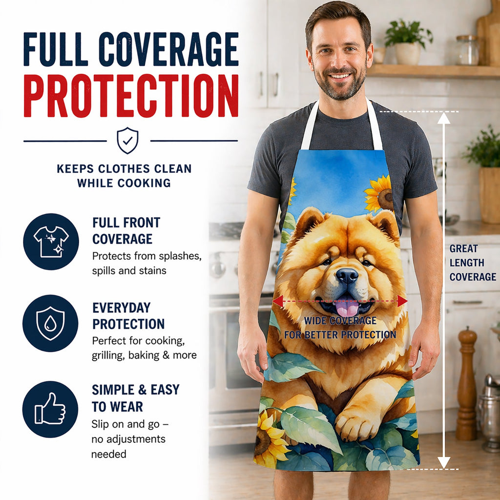 Chow Chow in Sunflowers Apron Cooking Kitchen Server Baking Crafts Gardening for Adult Women Men, Unisex, Large, Multicolor