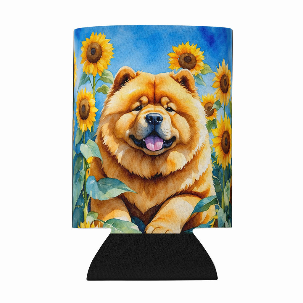 Chow Chow in Sunflowers Can or Bottle Hugger Cooler Sleeve for Standard 12 oz Cans, Insulated Foam Beer & Soda Can Hugger Reusable