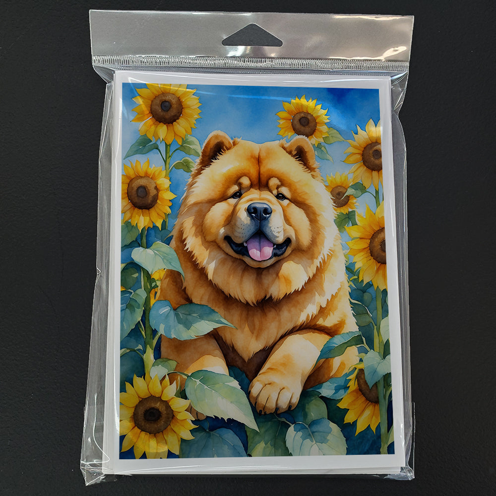 Chow Chow in Sunflowers Greeting Cards Pack of 8 Blank Cards with Envelopes Whimsical A7 Size 5x7