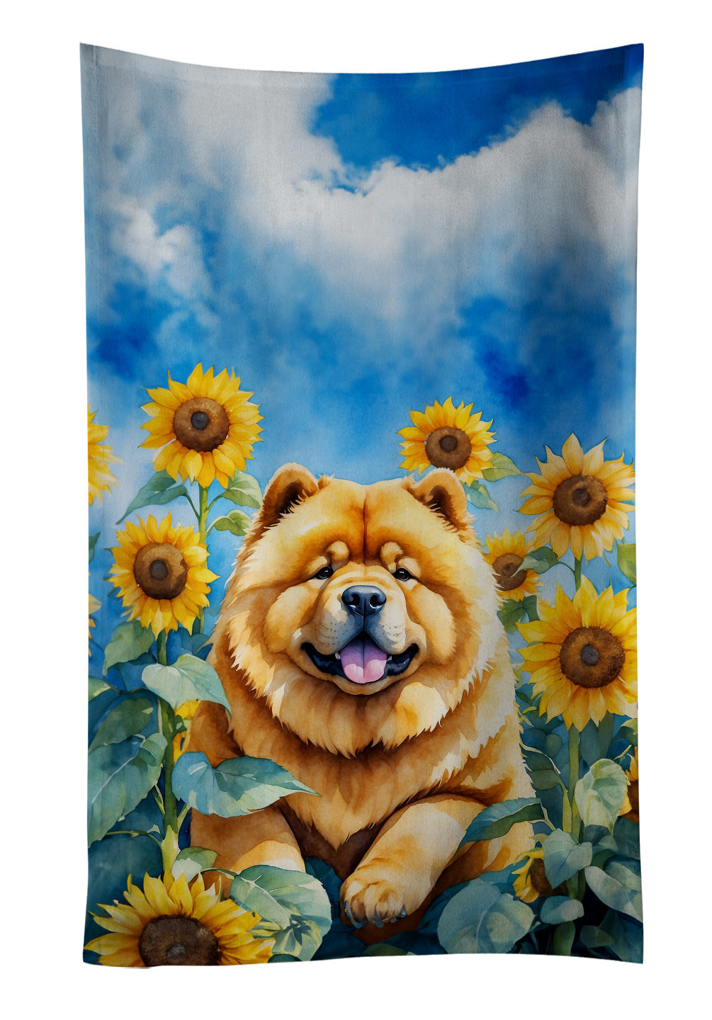 Chow Chow in Sunflowers Kitchen Towel Velour Plush Front and Cotton Loop Back Machine Washable