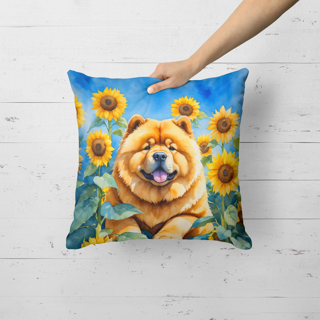 Chow Chow in Sunflowers Decorative Throw Pillow 18x18 Indoor Outdoor Accent Cushion, Fabric Cover with Insert for Sofa, Bed, Porch & Living Room