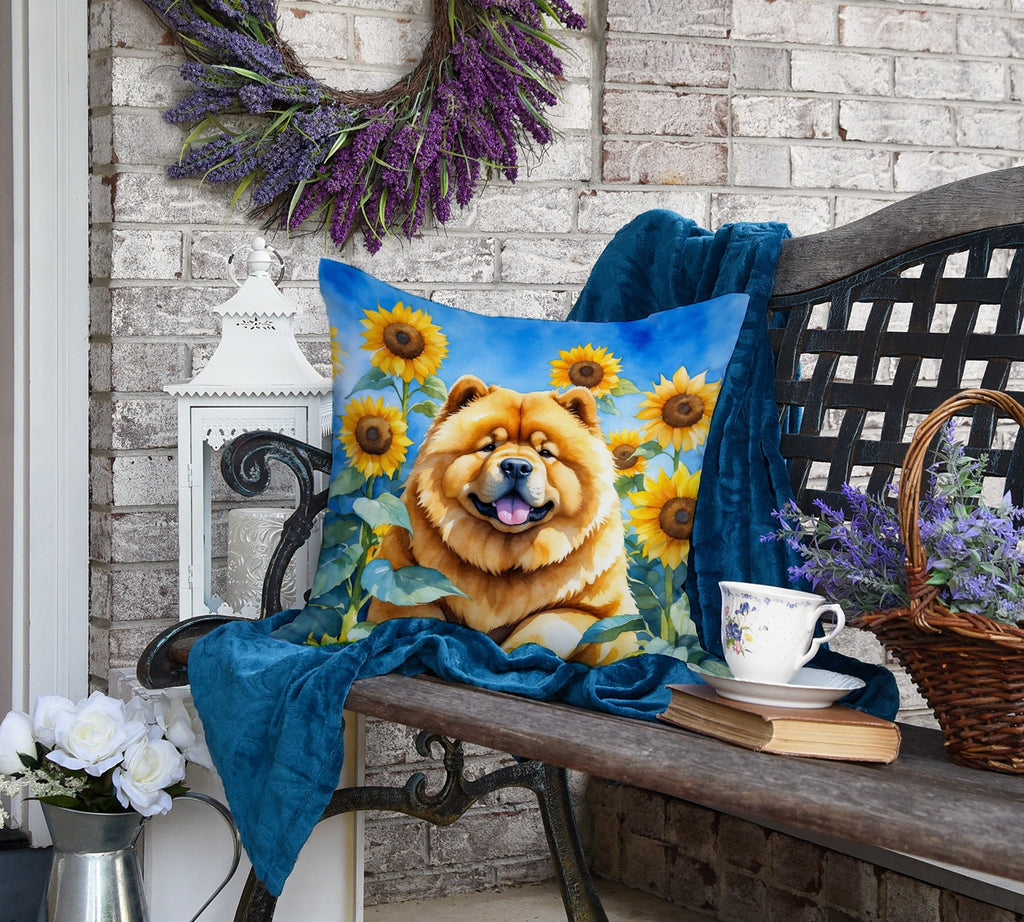 Chow Chow in Sunflowers Decorative Throw Pillow 18x18 Indoor Outdoor Accent Cushion, Fabric Cover with Insert for Sofa, Bed, Porch & Living Room