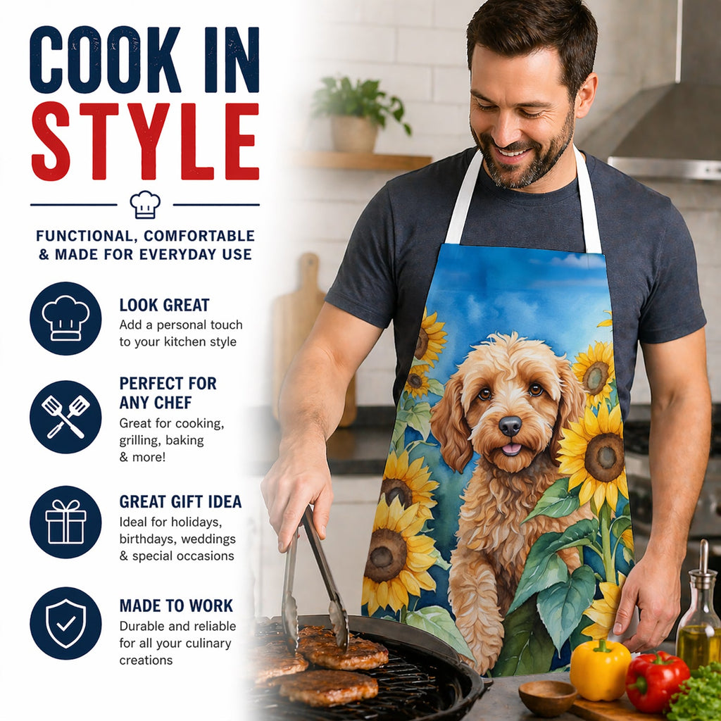 Cockapoo in Sunflowers Apron Cooking Kitchen Server Baking Crafts Gardening for Adult Women Men, Unisex, Large, Multicolor