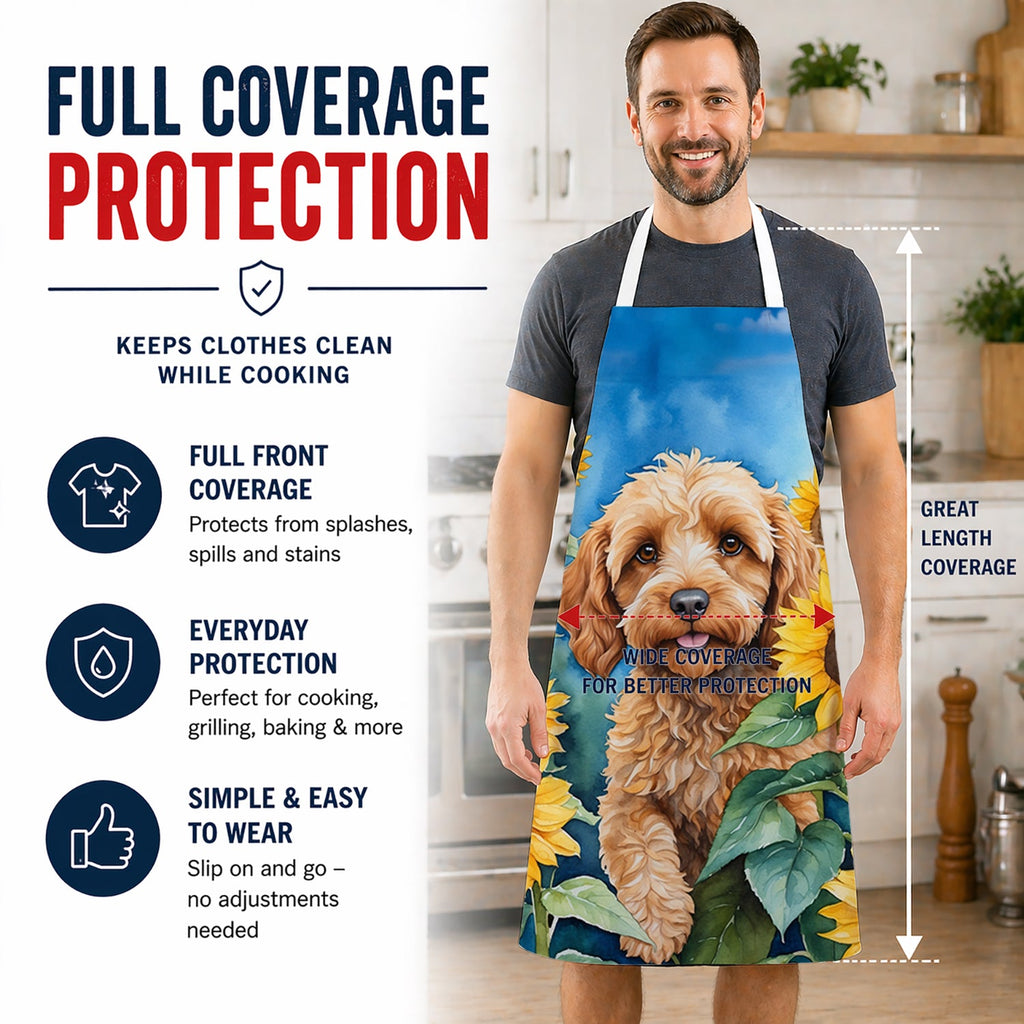 Cockapoo in Sunflowers Apron Cooking Kitchen Server Baking Crafts Gardening for Adult Women Men, Unisex, Large, Multicolor