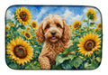Cockapoo in Sunflowers Dish Drying Mat Absorbent Dish Drying Mat Pad for Kitchen Counter Dish Drainer Mat for Countertop, 14 x 21", Multicolor