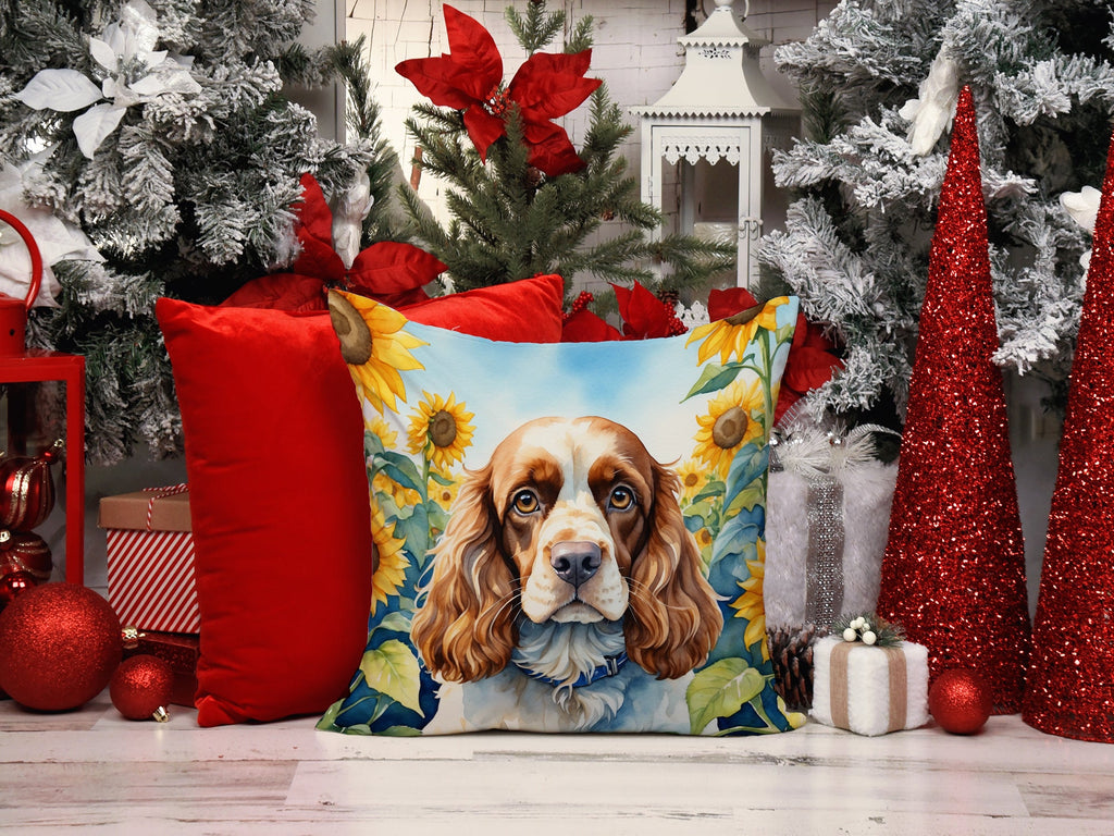Cocker Spaniel in Sunflowers Decorative Throw Pillow 14x14 Indoor Outdoor Accent Cushion, Fabric Cover with Insert for Sofa, Bed, Porch & Living Room