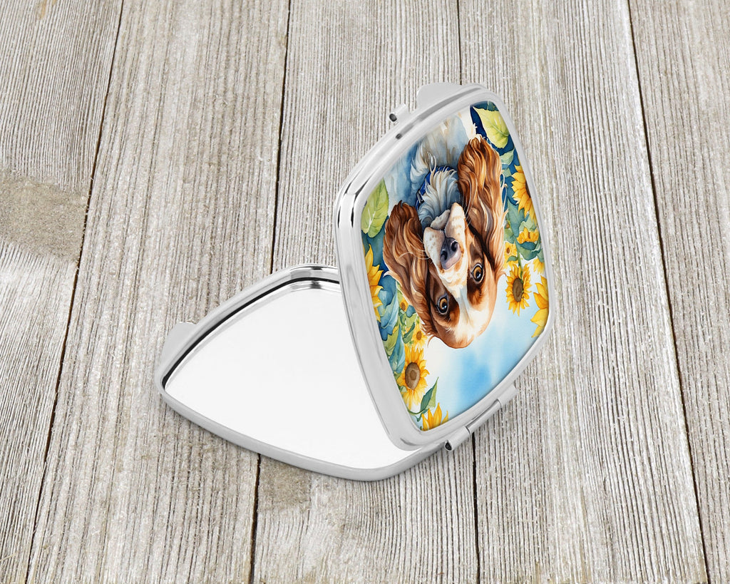 Cocker Spaniel in Sunflowers Compact Mirror Decorative Travel Makeup Mirror for Women Girls Gifts Pocket Makeup Mirror Folding Handheld