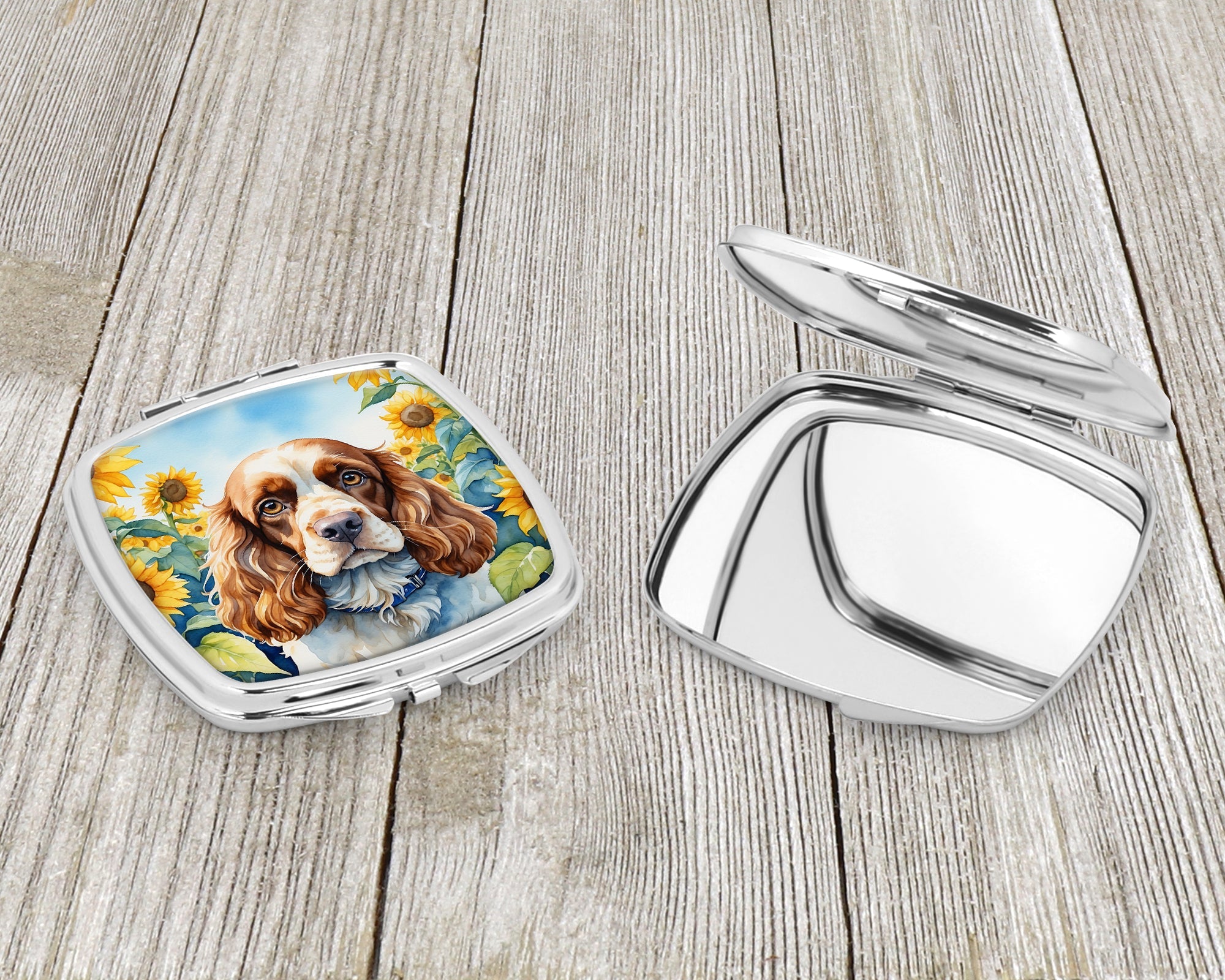 Cocker Spaniel in Sunflowers Compact Mirror Decorative Travel Makeup Mirror for Women Girls Gifts Pocket Makeup Mirror Folding Handheld