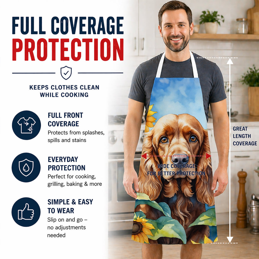 Cocker Spaniel in Sunflowers Apron Cooking Kitchen Server Baking Crafts Gardening for Adult Women Men, Unisex, Large, Multicolor