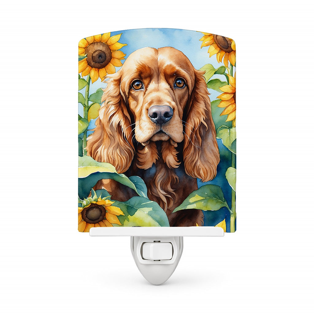 Cocker Spaniel in Sunflowers Ceramic Night Light Compact, UL-Certified, Ideal for Bedroom, Bathroom, Nursery, Hallway, Kitchen, 6x4x3, Multicolor