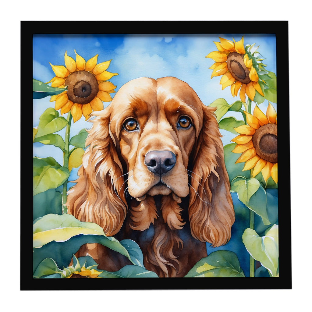Cocker Spaniel in Sunflowers Framed Metal Print Bathroom, Kitchen, Office, Home Decor Wall Art Ready to Hang, Square, 8X8