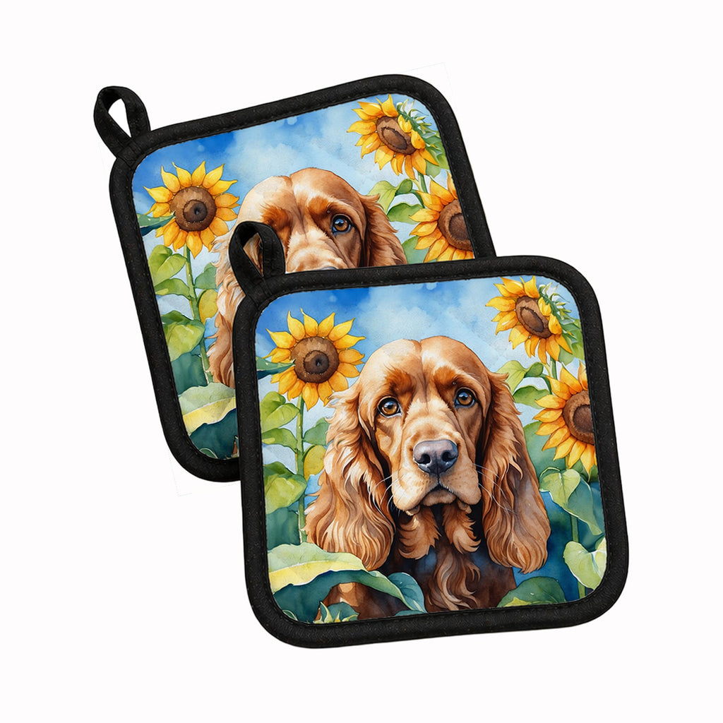 Cocker Spaniel in Sunflowers Pot Holder Set of 2 Heat Resistant Quilted Hot Pads 7.5 x 7.5 Inch, Insulated Kitchen Trivets for Cooking & Baking