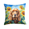 Cocker Spaniel in Sunflowers Decorative Throw Pillow 14x14 Indoor Outdoor Accent Cushion, Fabric Cover with Insert for Sofa, Bed, Porch & Living Room
