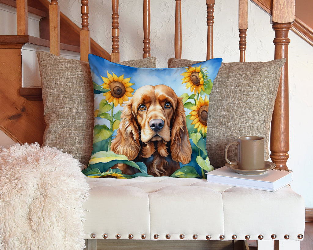 Cocker Spaniel in Sunflowers Decorative Throw Pillow 14x14 Indoor Outdoor Accent Cushion, Fabric Cover with Insert for Sofa, Bed, Porch & Living Room