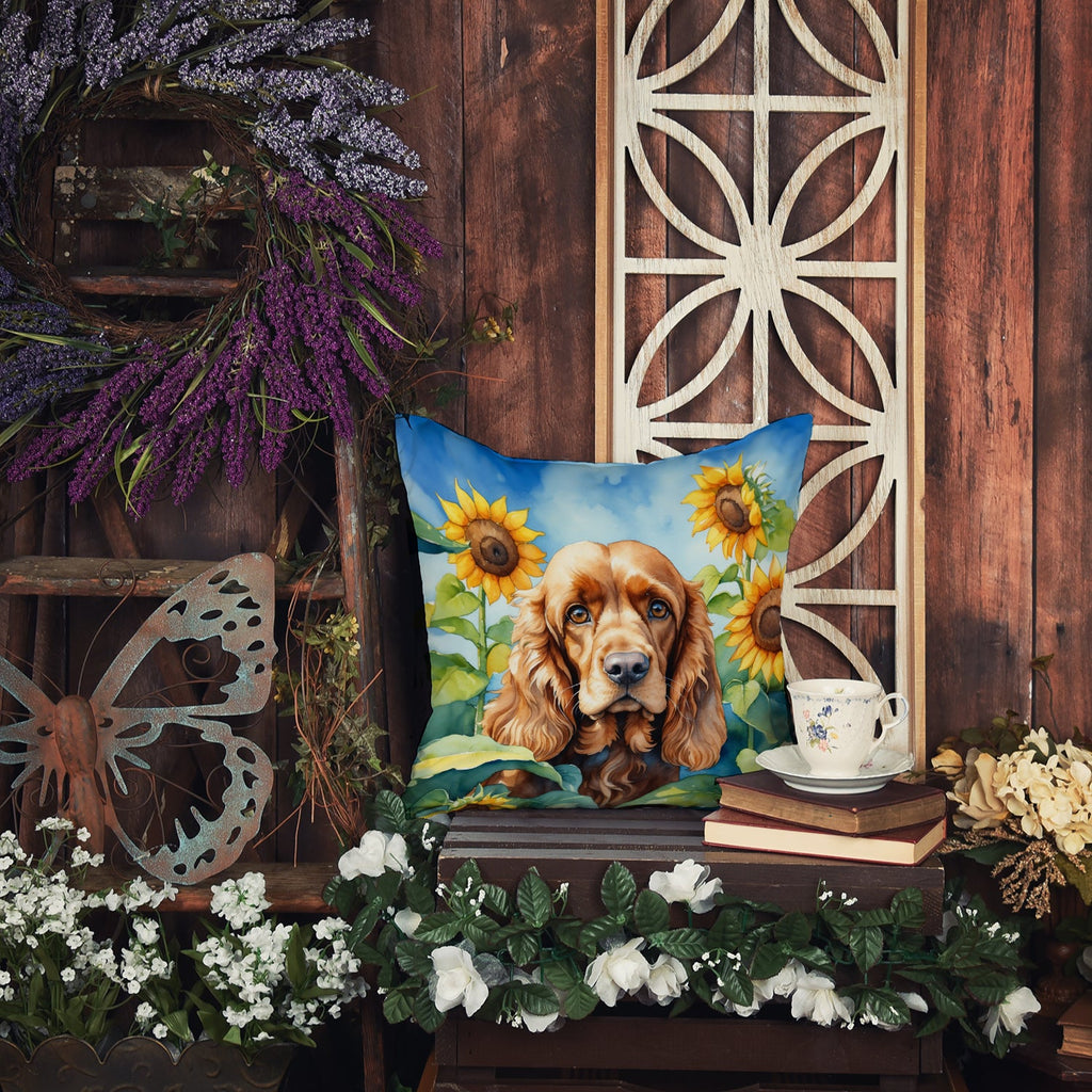 Cocker Spaniel in Sunflowers Decorative Throw Pillow 18x18 Indoor Outdoor Accent Cushion, Fabric Cover with Insert for Sofa, Bed, Porch & Living Room