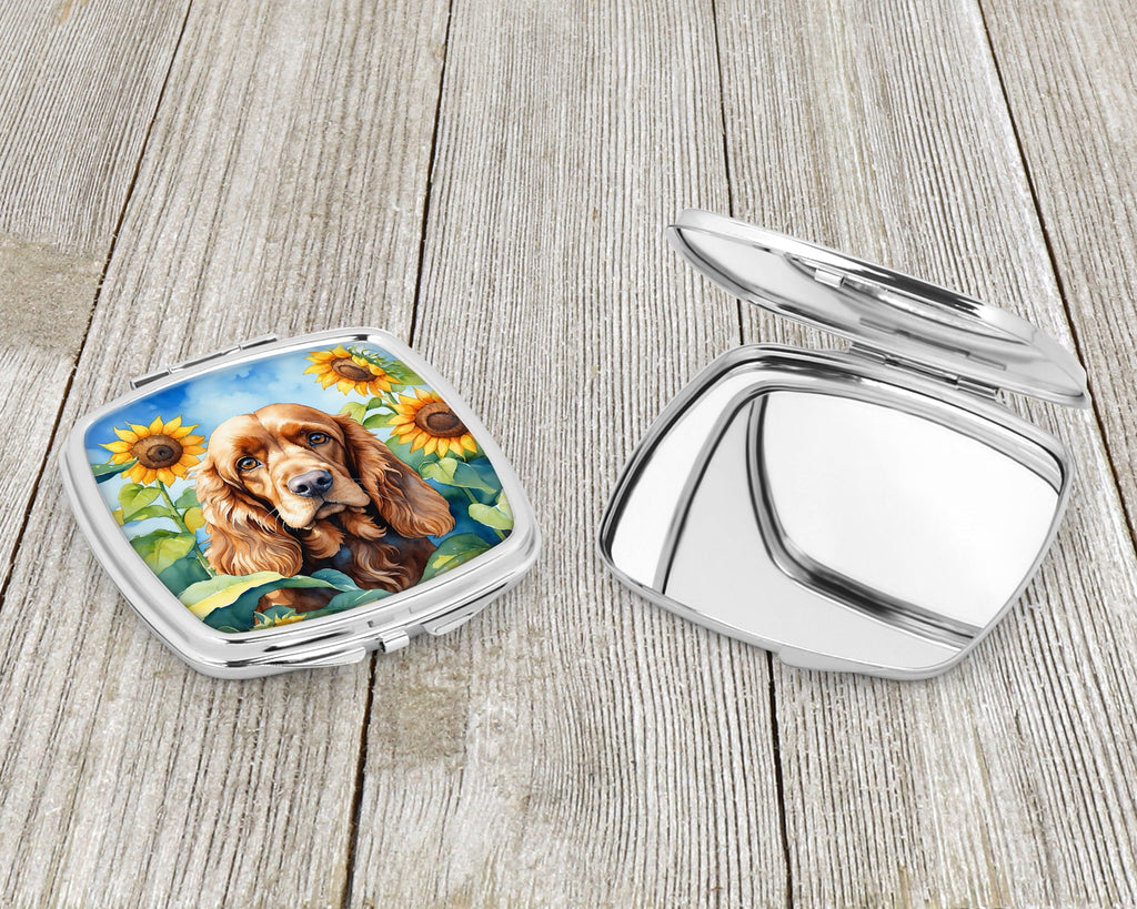 Cocker Spaniel in Sunflowers Compact Mirror Decorative Travel Makeup Mirror for Women Girls Gifts Pocket Makeup Mirror Folding Handheld