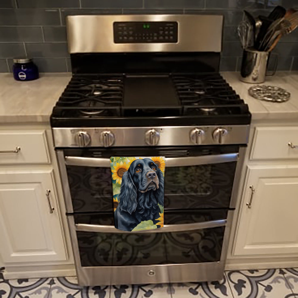 Cocker Spaniel in Sunflowers Kitchen Towel Velour Plush Front and Cotton Loop Back Machine Washable