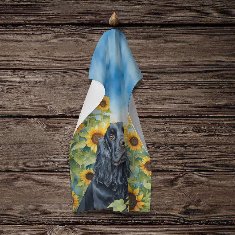 Cocker Spaniel in Sunflowers Kitchen Towel Velour Plush Front and Cotton Loop Back Machine Washable