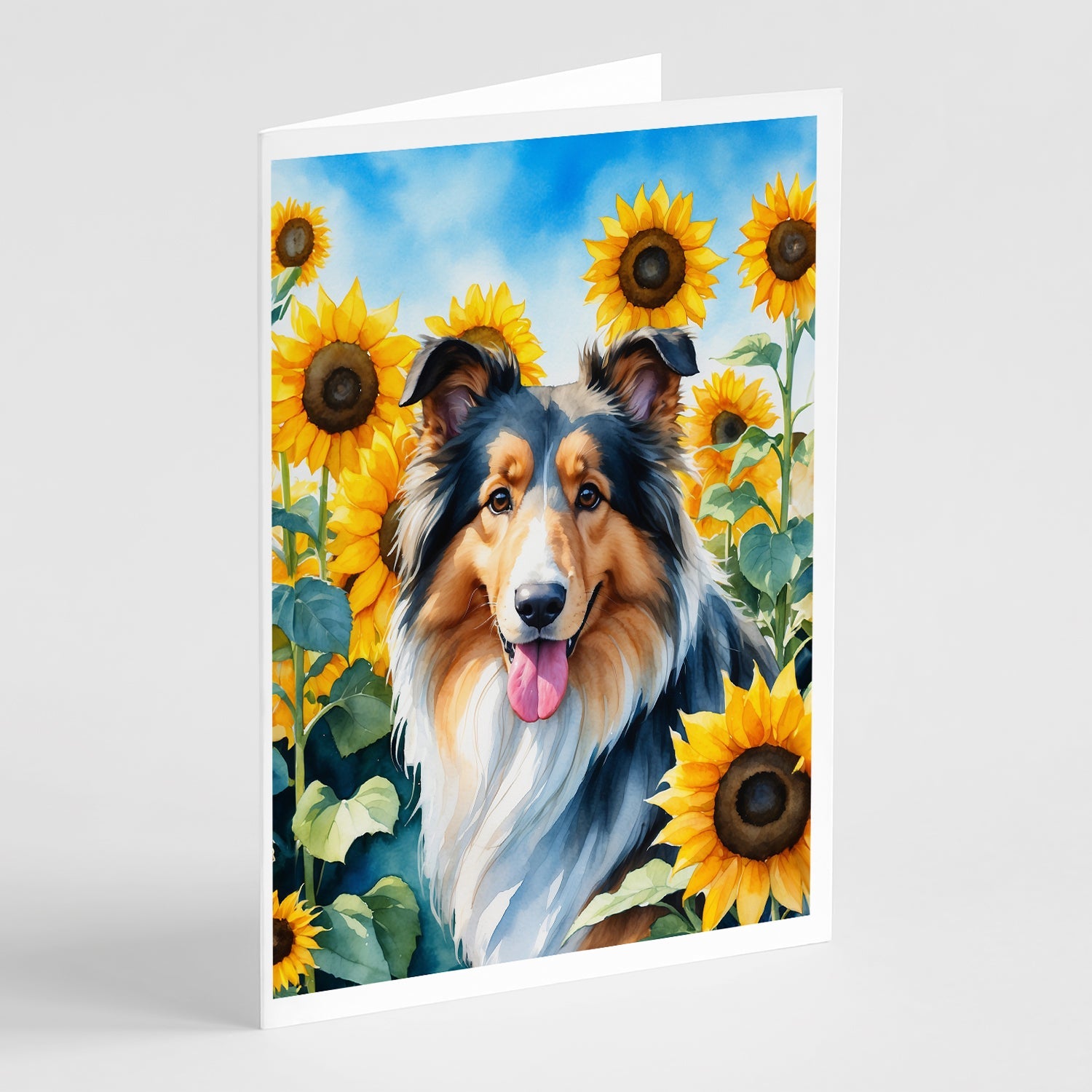 Collie in Sunflowers Greeting Cards Pack of 8 Blank Cards with Envelopes Whimsical A7 Size 5x7