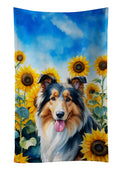 Collie in Sunflowers Kitchen Towel Velour Plush Front and Cotton Loop Back Machine Washable