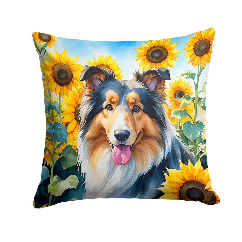 Collie in Sunflowers Decorative Throw Pillow 18x18 Indoor Outdoor Accent Cushion, Fabric Cover with Insert for Sofa, Bed, Porch & Living Room