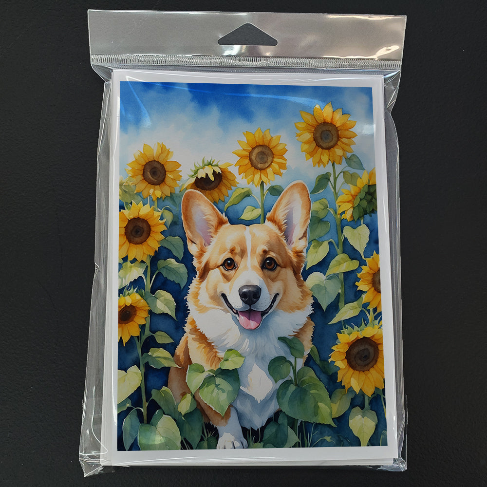 Corgi in Sunflowers Greeting Cards Pack of 8 Blank Cards with Envelopes Whimsical A7 Size 5x7