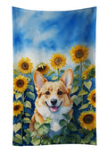 Corgi in Sunflowers Kitchen Towel Velour Plush Front and Cotton Loop Back Machine Washable