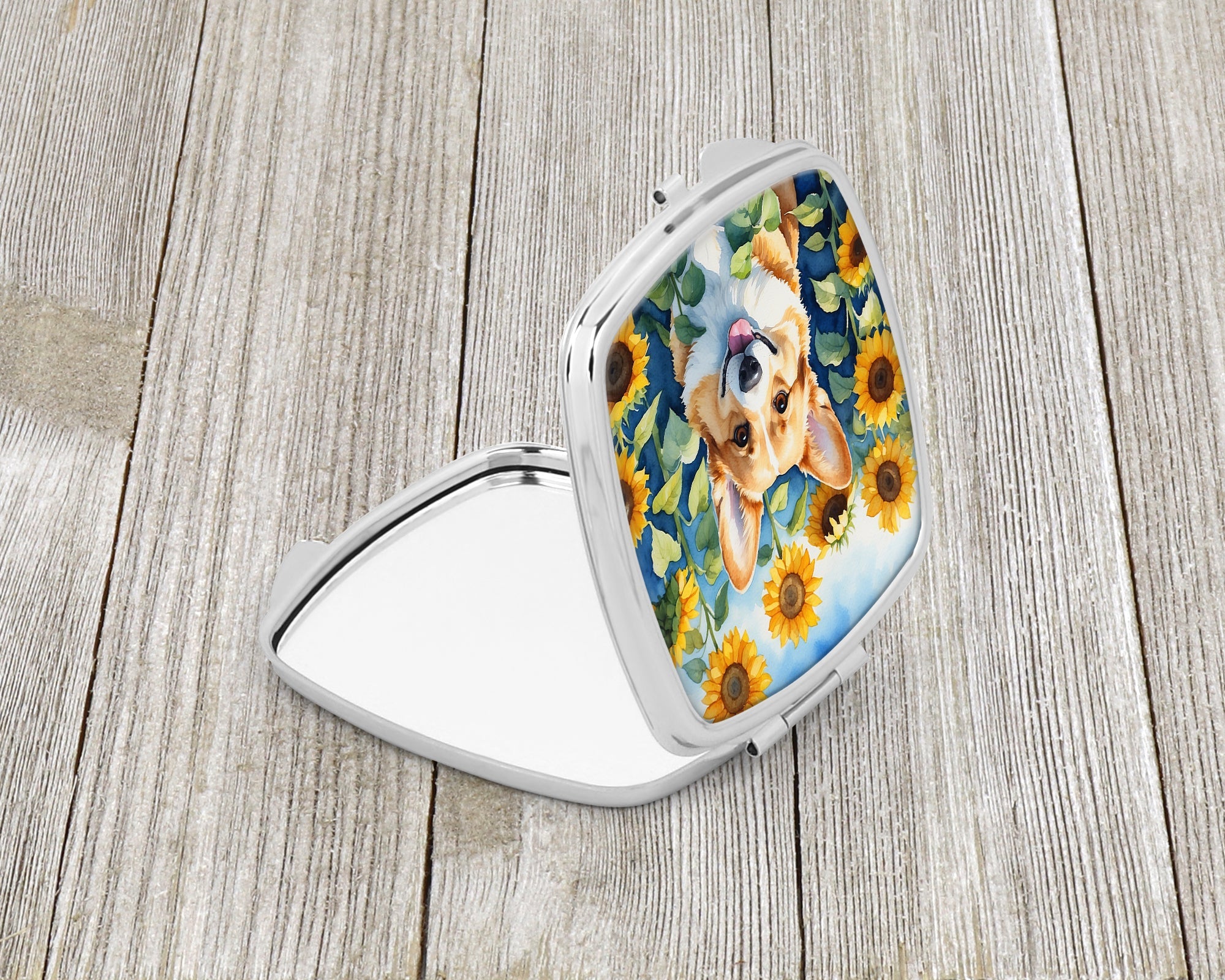 Corgi in Sunflowers Compact Mirror Decorative Travel Makeup Mirror for Women Girls Gifts Pocket Makeup Mirror Folding Handheld