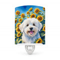 Coton de Tulear in Sunflowers Ceramic Night Light Compact, UL-Certified, Ideal for Bedroom, Bathroom, Nursery, Hallway, Kitchen, 6x4x3, Multicolor