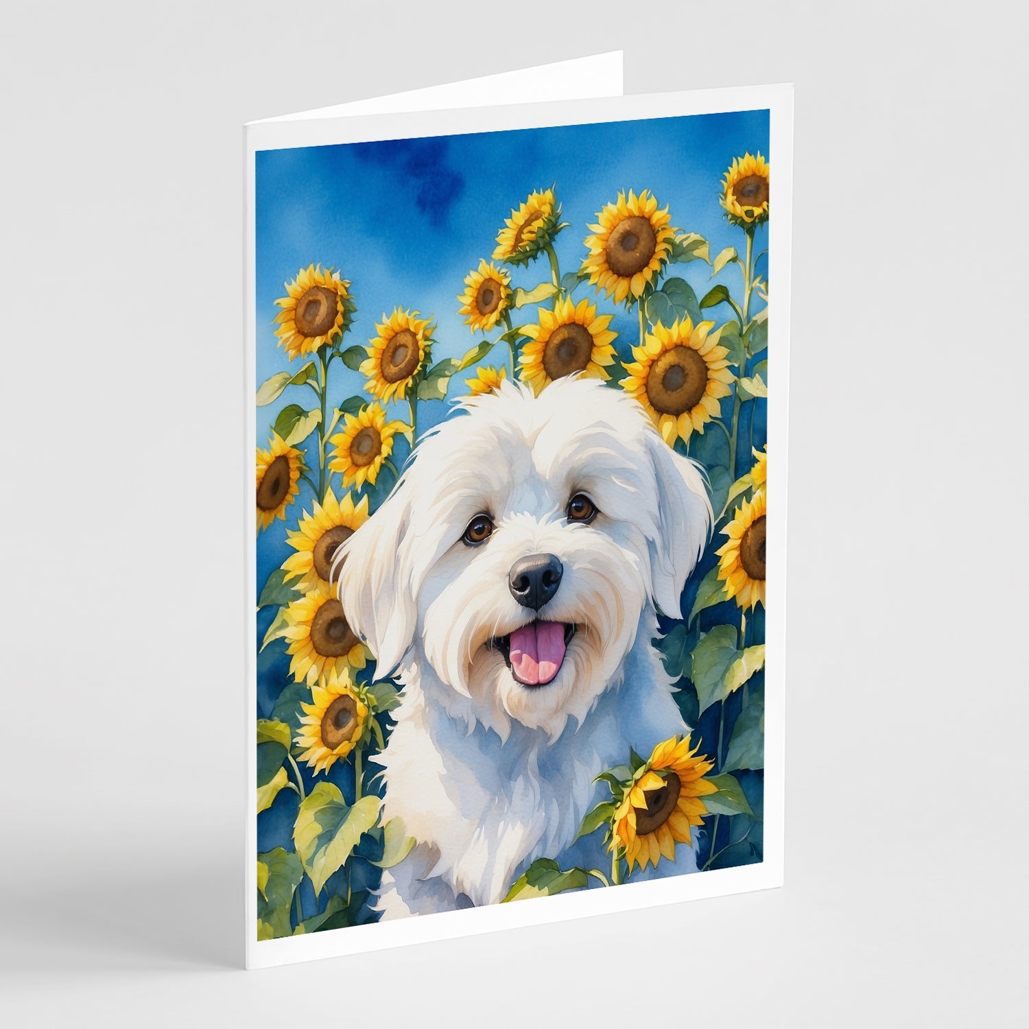 Coton de Tulear in Sunflowers Greeting Cards Pack of 8 Blank Cards with Envelopes Whimsical A7 Size 5x7