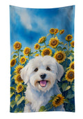 Coton de Tulear in Sunflowers Kitchen Towel Velour Plush Front and Cotton Loop Back Machine Washable