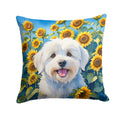 Coton de Tulear in Sunflowers Decorative Throw Pillow 14x14 Indoor Outdoor Accent Cushion, Fabric Cover with Insert for Sofa, Bed, Porch & Living Room