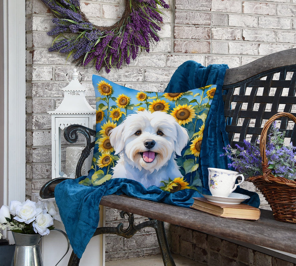 Coton de Tulear in Sunflowers Decorative Throw Pillow 18x18 Indoor Outdoor Accent Cushion, Fabric Cover with Insert for Sofa, Bed, Porch & Living Room