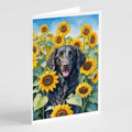 Curly-Coated Retriever in Sunflowers Greeting Cards Pack of 8 Blank Cards with Envelopes Whimsical A7 Size 5x7