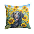 Curly-Coated Retriever in Sunflowers Decorative Throw Pillow 14x14 Indoor Outdoor Accent Cushion, Fabric Cover with Insert for Sofa, Bed, Porch & Living Room