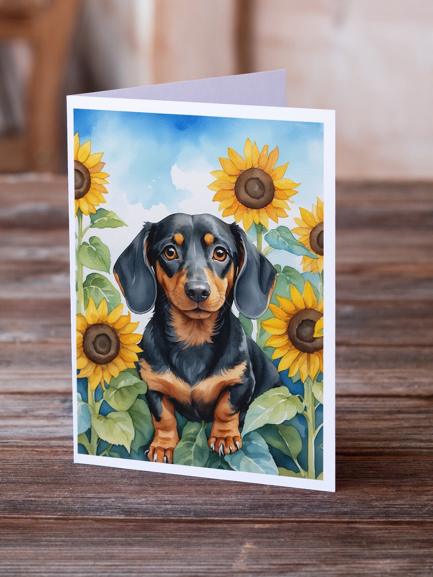 Dachshund in Sunflowers Greeting Cards Pack of 8 Blank Cards with Envelopes Whimsical A7 Size 5x7