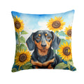 Dachshund in Sunflowers Decorative Throw Pillow 14x14 Indoor Outdoor Accent Cushion, Fabric Cover with Insert for Sofa, Bed, Porch & Living Room